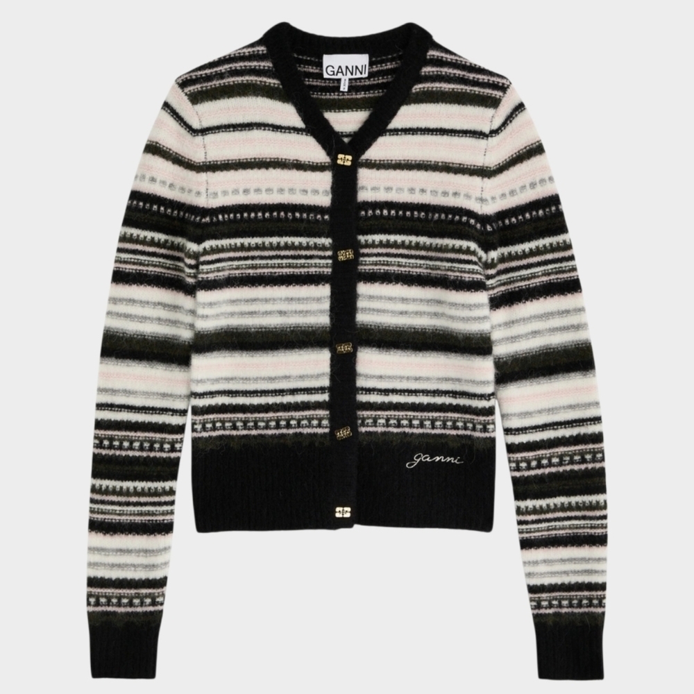 Ganni Striped Alpaca blend Cardigan Black Size Small